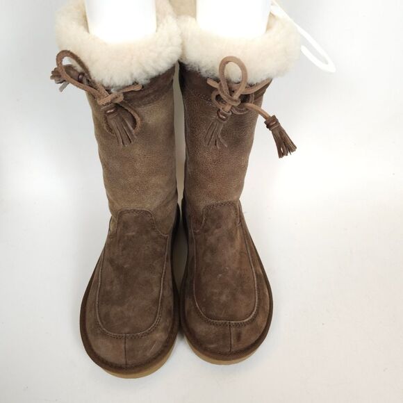 UGG Women’s Suburb Sweater Boots Brown Suede Sheepskin Tassel Mid Calf Size 5 - Picture 6 of 10